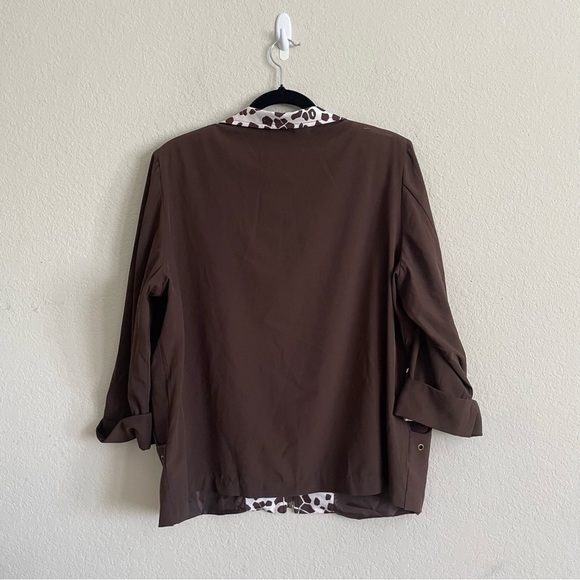 Allison Daley woman’s full zip Brown Jacket with Animal Print Collar size 14 - Picture 8 of 9